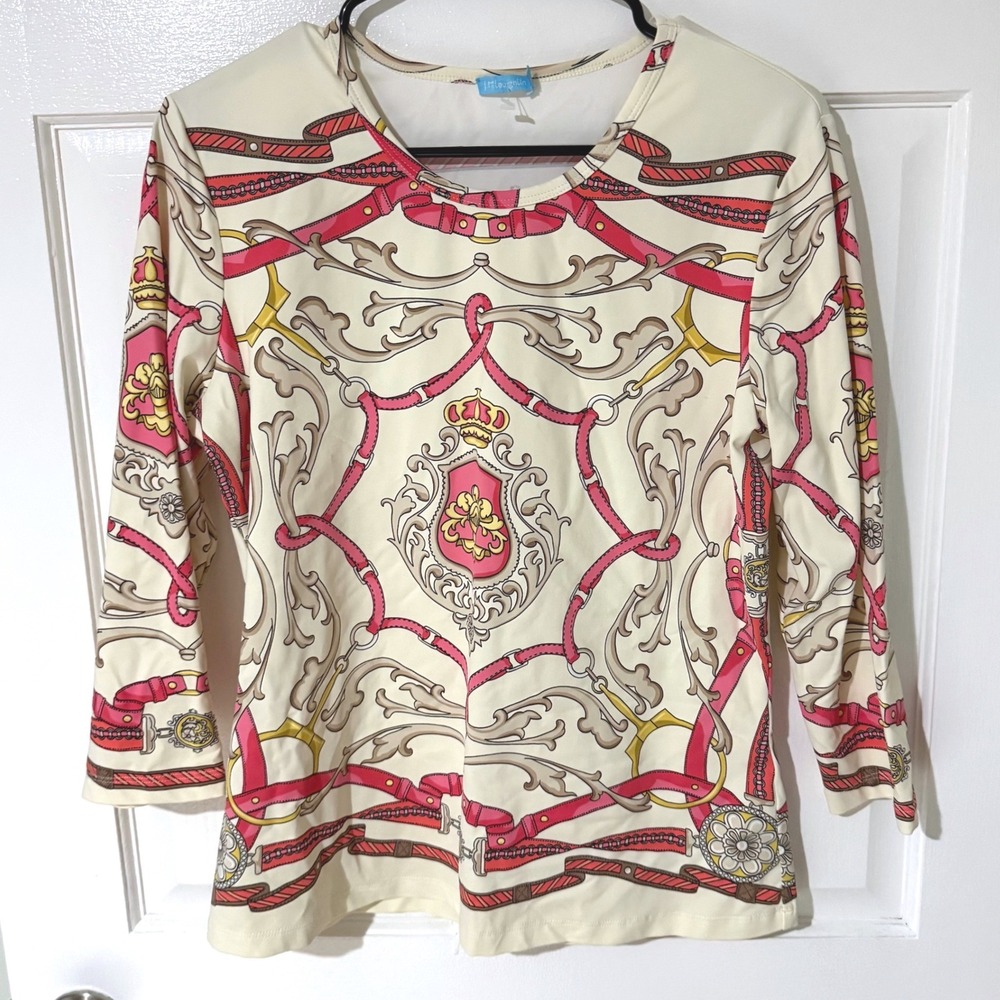 J.McLaughlin Catalina Cloth Womens Large Pink Cream Equestrian Scarf Print